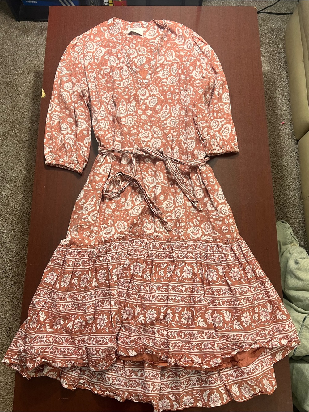 Cleobella Sara Floral Belted Midi Dress Size Large Orange Terracotta Boho - Picture 4 of 7